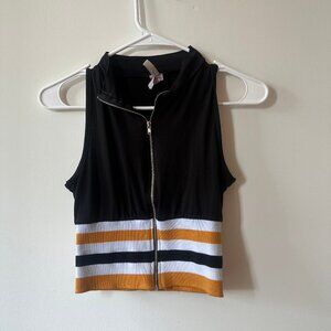 Black Zipped Crop Top, XS
